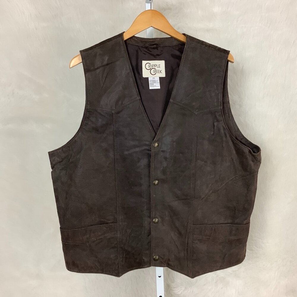 Cripple Creek Men's Brown Nubuck Leather Snap Front Vest XXL